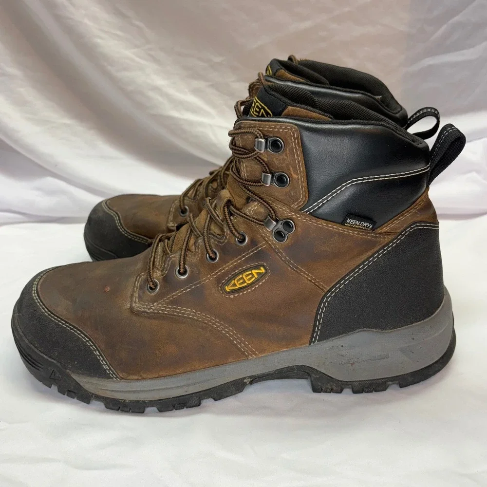 KEEN Mens Brown Leather Steel Toe Work Boots EH Rated‎ Waterproof Size 13